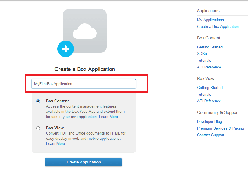 Create Box Application