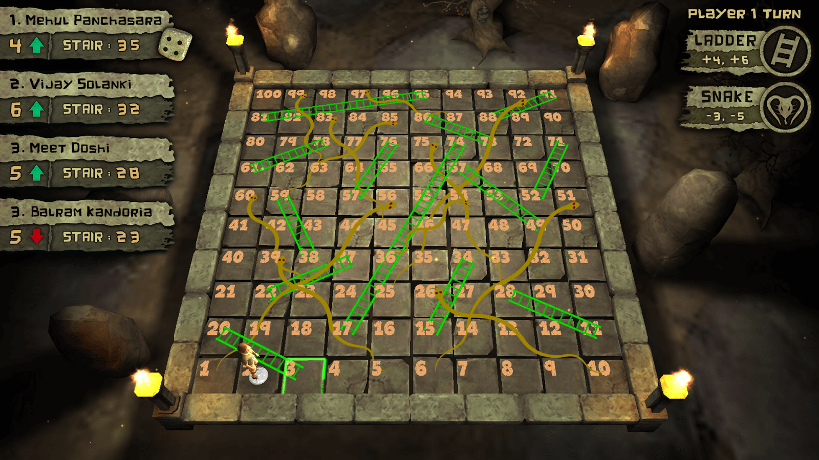 Snakes and Ladders 3D mobile game board screen