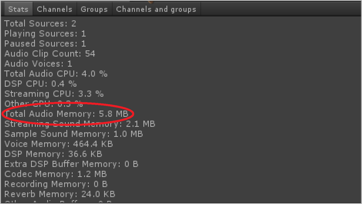 Audio Memory Used 5.8 MB