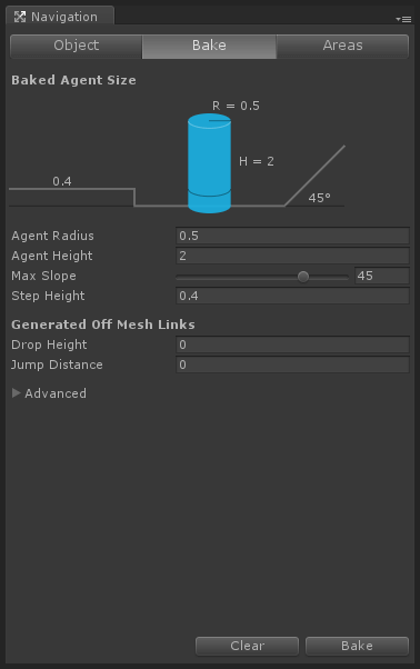 Navigation window Bake Tab