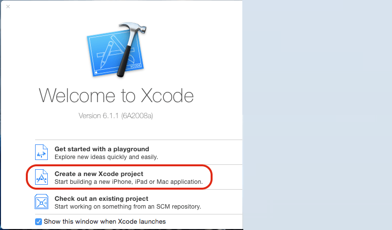 create new xcode project