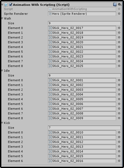 list setup sprite sheet animation